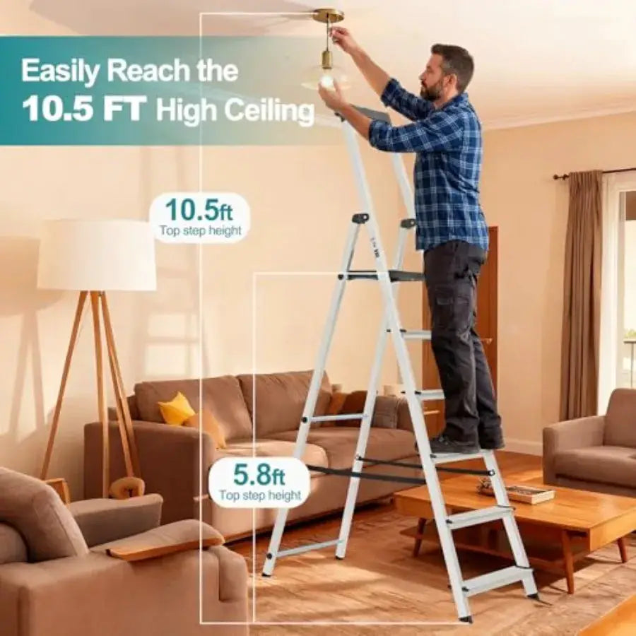 6 Step Ladder, 330lbs Folding Step Stool with Anti-Slip Wide Pedal Handrails, Aluminum Stool Ladders, Safety Household Ladder f from PriceLows™
