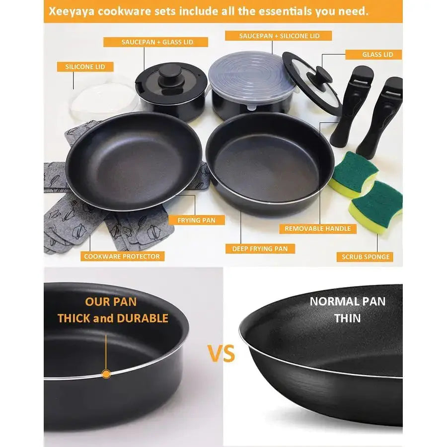 Pieces Kitchen Removable Handle Cookware Sets, Stackable Pots and Pans Set Nonstick for Induction Gas RVs Camping Space Saving from PriceLows™