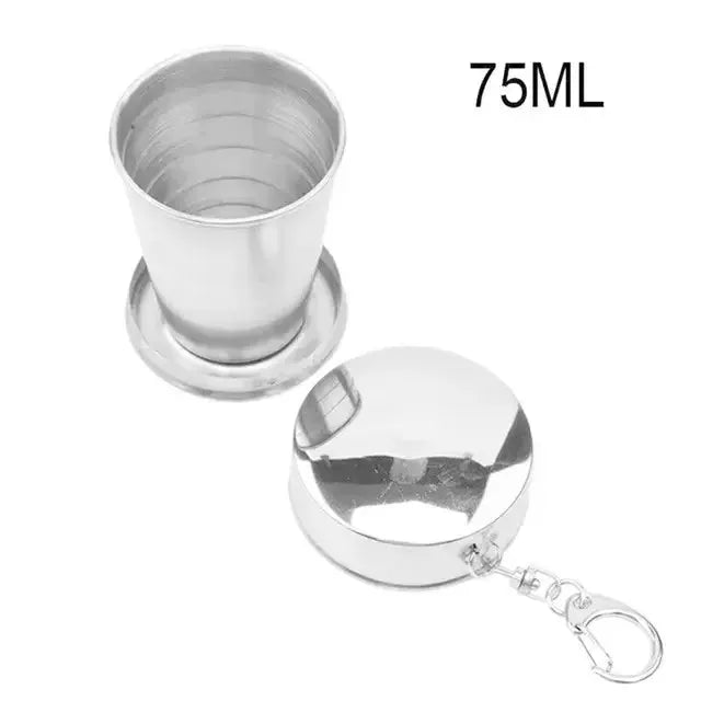 Foldable Cup with Lid 75ml-450ml Stainless Steel Shot Glass, Rustproof&Flexible, Easy-Carry Keychain For Travel,Fishing&Camping from PriceLows™