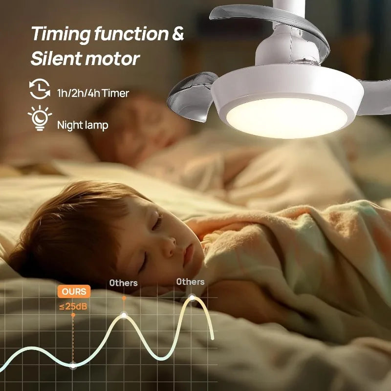 Ceiling Fan Light | Retractable Design | E27 Socket | Remote, Dimmable LED
