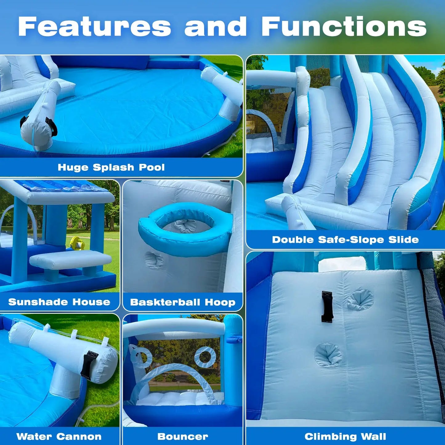 Water Slide for Adults &Kids Double Water Slides Inflatable Bounce House Water Slide Water Park, Kids Bouncy House from PriceLows™