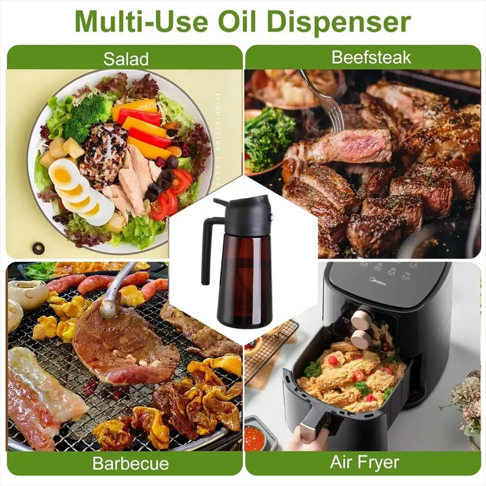 Oil Dispenser | 2-in-1 Sprayer | Glass, Leakproof | 16oz