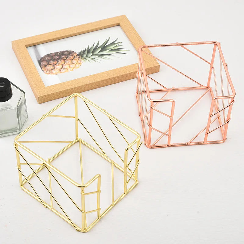 Sticky Note Holder | Iron Desk Organizer | 9.8x9.8x7.8 cm | Gold, Rose Gold