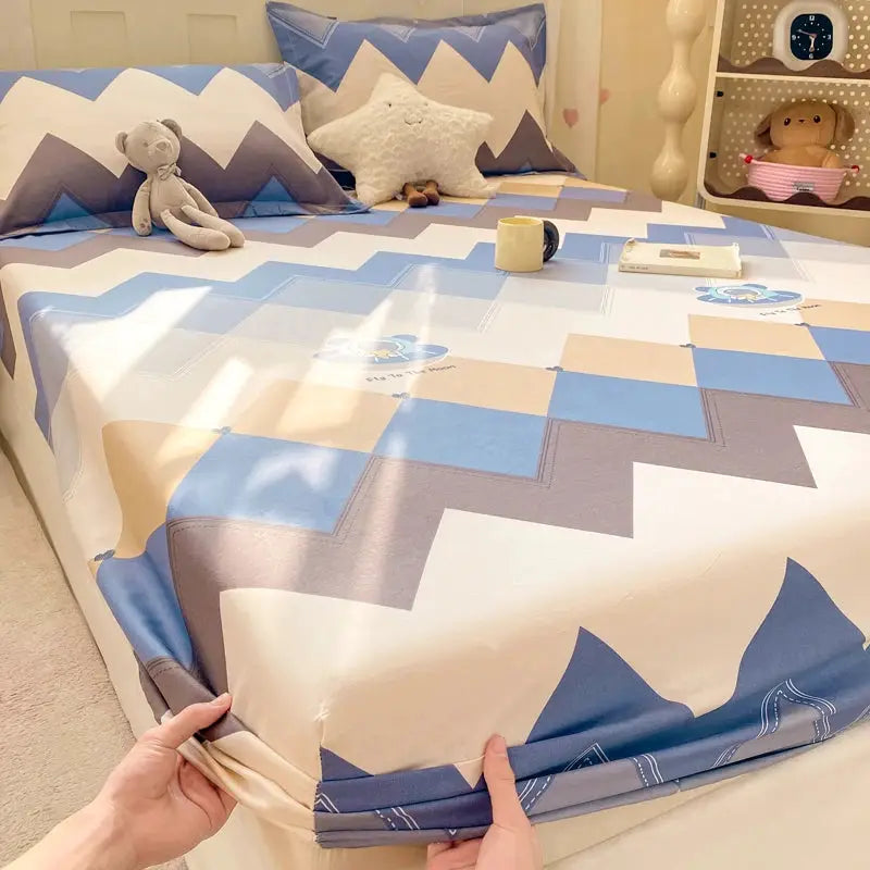 100% Cotton Fitted Sheet, Soft Breathable Cartoon Print Mattress Cover, 25cm Deep Pocket Wrinkle Resistant for 1/2 Person Size from PriceLows™