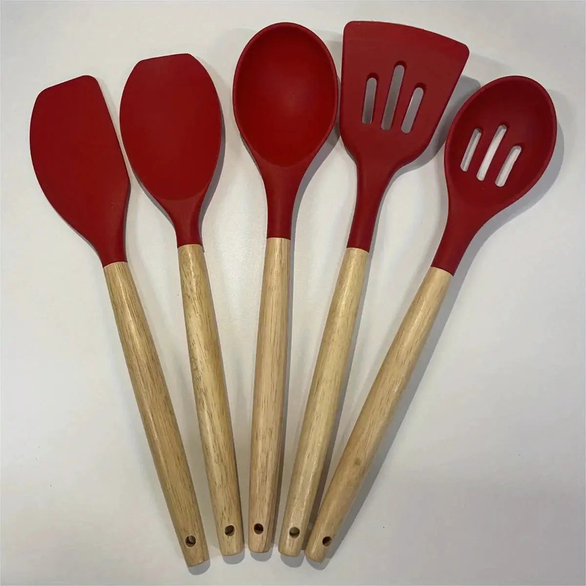 5pcs Silicone Kitchen Utensils Set Heat Resistant Cooking Baking Utensils Set With Wooden Handle, BPA Free,Kitchen Accesso from PriceLows™