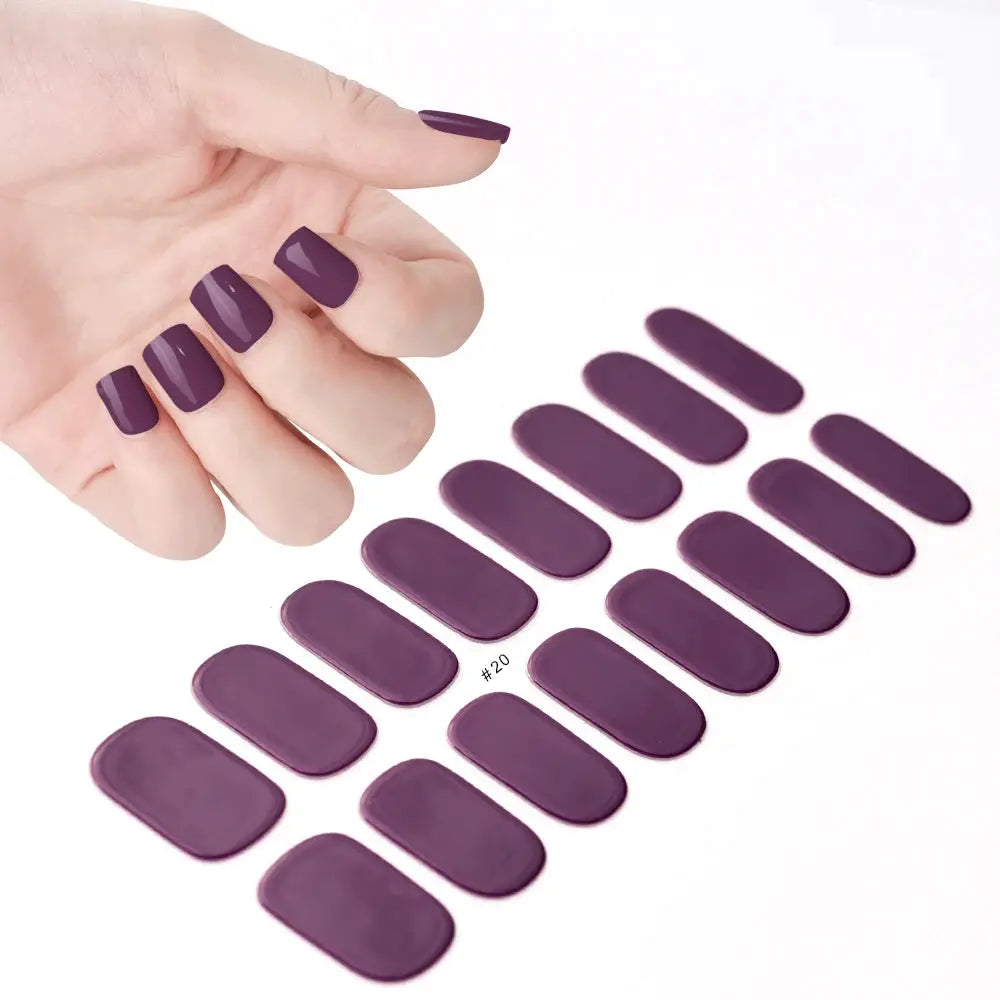 1Pcs Semi-Cured UV Gel Nail Sticker Pure Color Full Cover Waterproof Long-lasting Nail Strips 16Tips DIY Nail Polish Stickers *& from PriceLows™