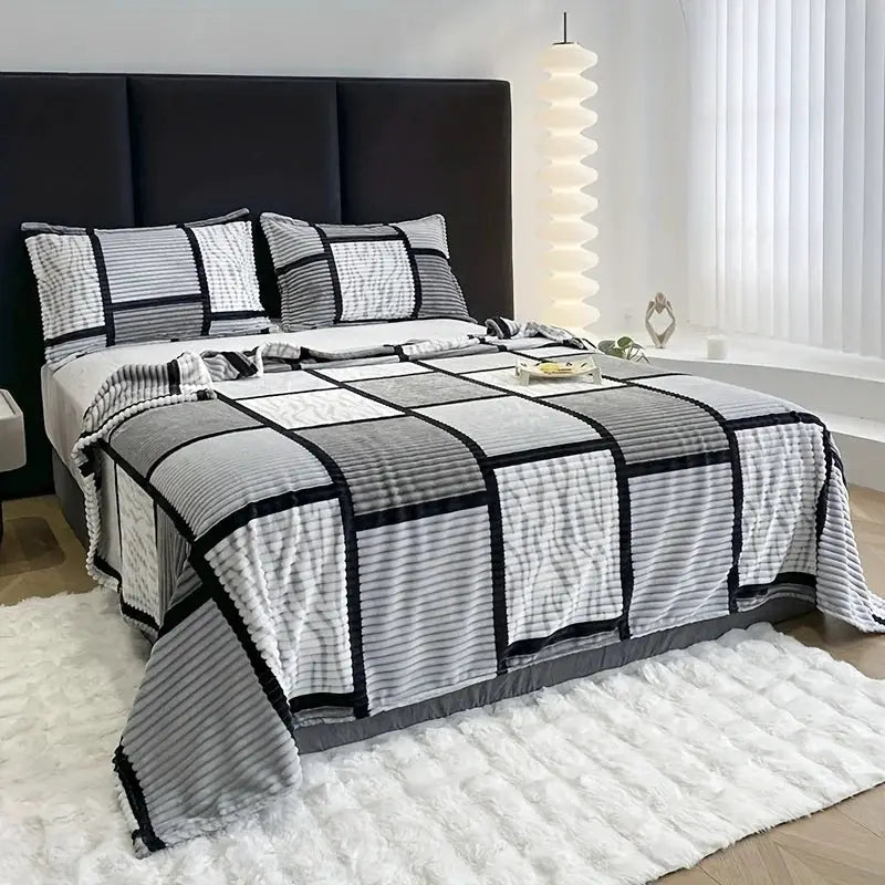 Geometric Plaid Blanket | 100 Percent Polyester | Machine Wash | Large Throw
