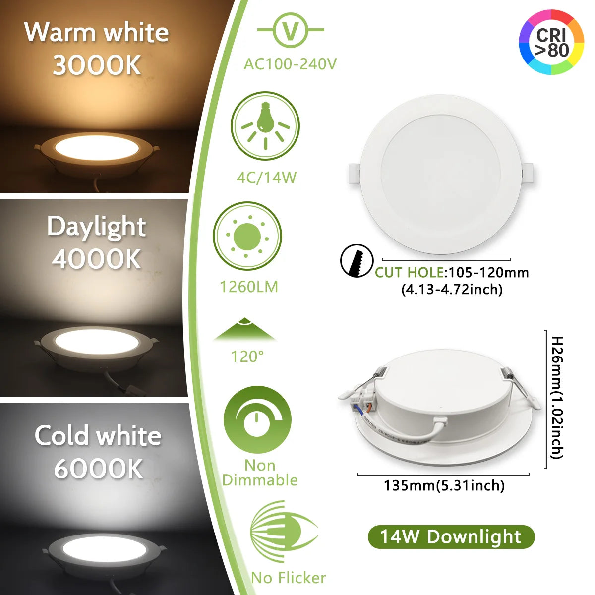 Led Downlight | Three Color Temperature | 6W-24W Power Range | 10-Pack