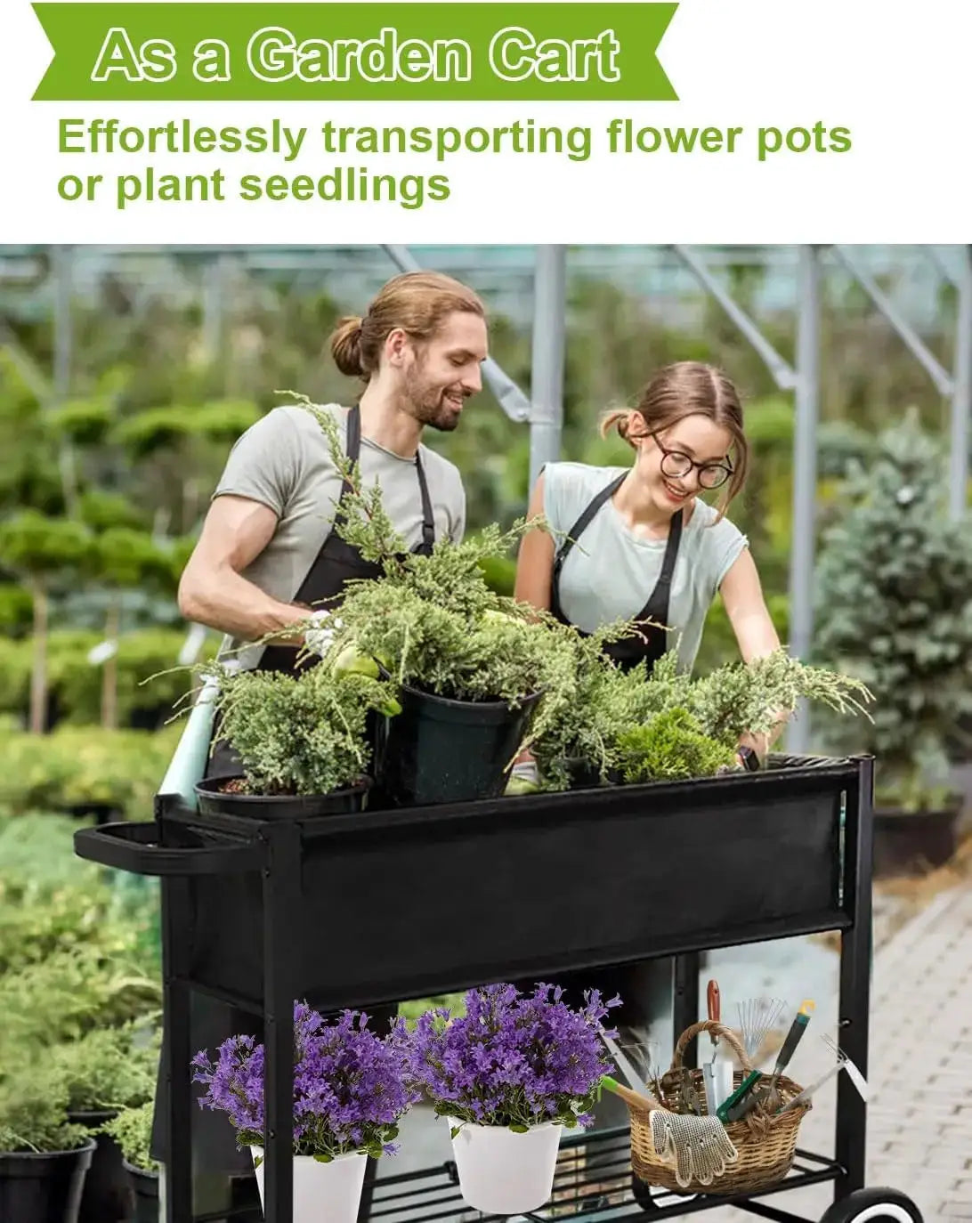 Elevated Garden Bed with Wheels for Outdoor Plants, Standing Planter Box Cart for Vegetables Flowers Herbs Patio, Black from PriceLows™