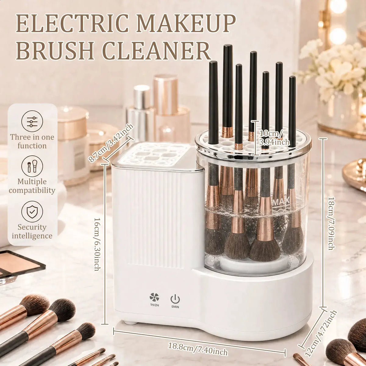 Electric Makeup Brush Cleaner Dryer | 3 In 1 | Automatic | Universal Fit