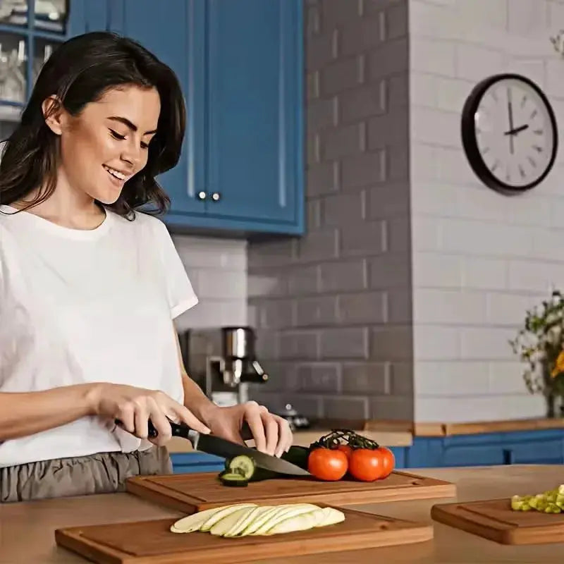 Bamboo Cutting Boards 5 Piece Set (S/M/L) with Juice Grooves & Non Slip Handles | 5-Piece | Bamboo | Serveware