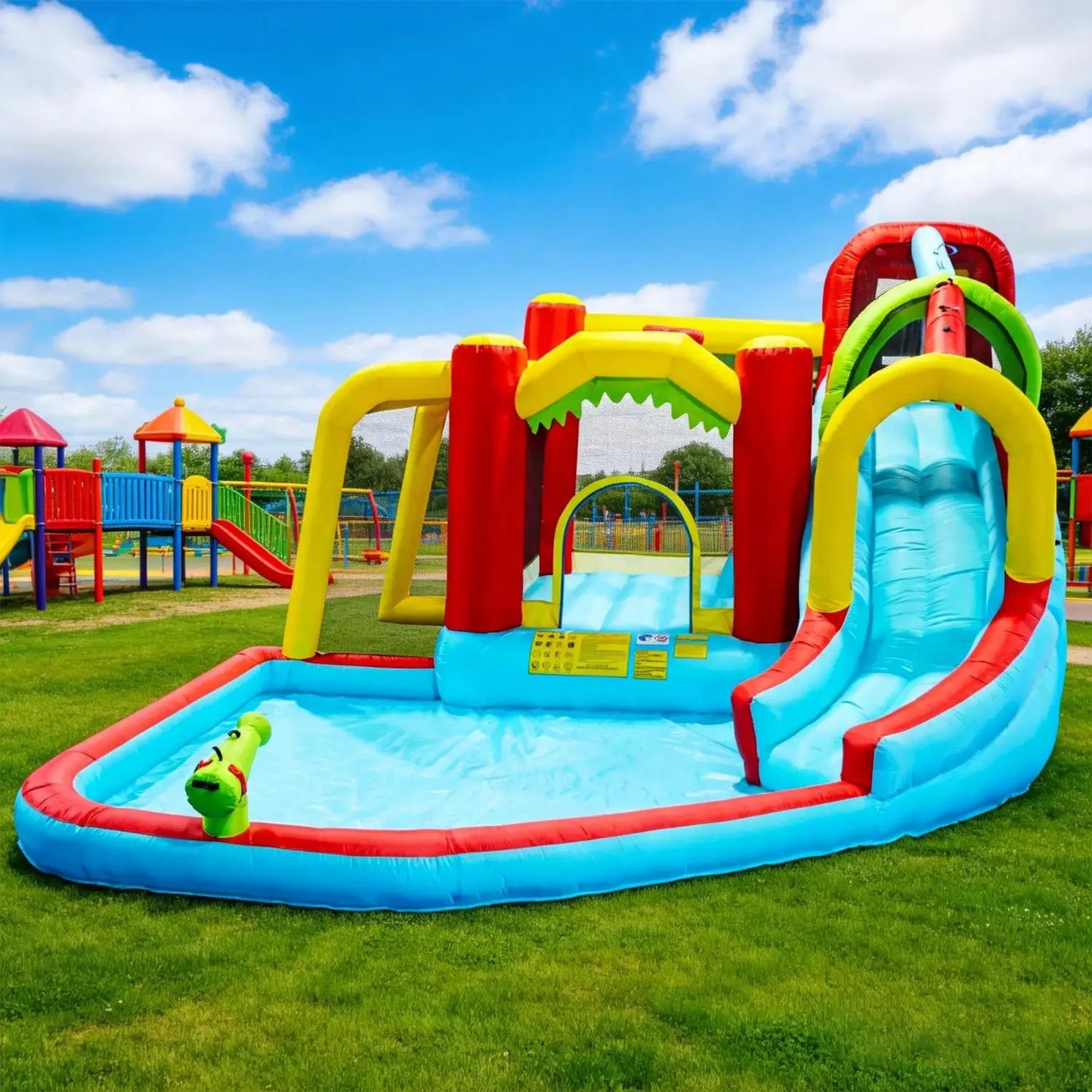 7in1 Inflatable Water Slide Park Bounce House Outdoor Backyard Splash Pool Climbing Wall Basketball Soccer Water Gun Kids Party from PriceLows™