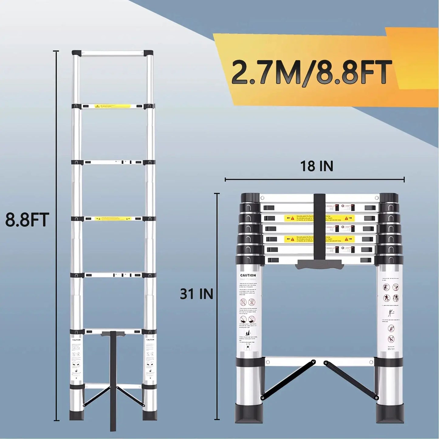 Telescoping Extension Ladder, Heavy-duty Metal Extension Ladder, 330 Lbs Load Capacity, Easy to Install And Store, Multi-purpose Folding Telescopic Ladder, Can Be Used for Roof Repair, Household Moving And Outdoor Work from PriceLows™