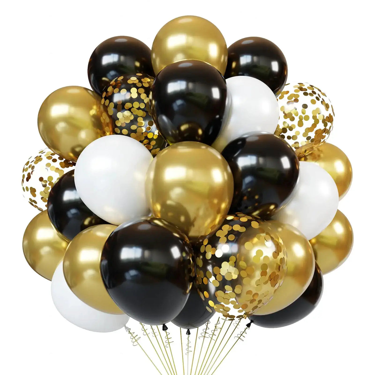 Latex Round Balloons | White And Gold Color | 12 Inch Size | 50 Pack Set