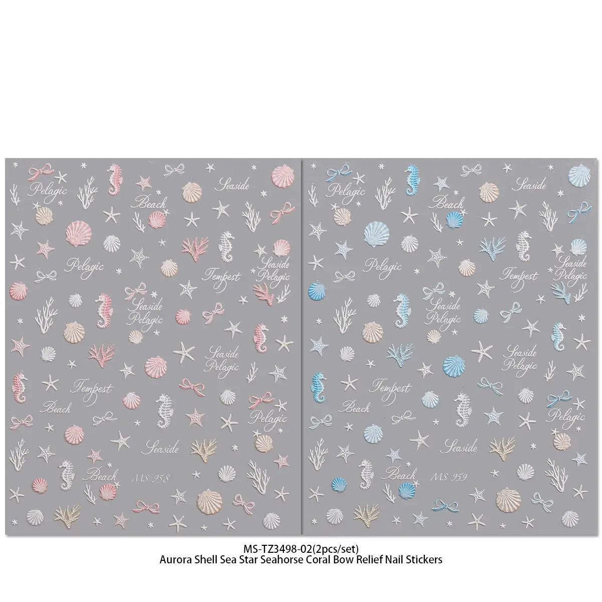 Aurora Ocean Shell Nail Stickers - Summer Beach 3D Relief Sea Star Seahorse Decals - Spring Vacation Nail Tech Supplies from PriceLows™