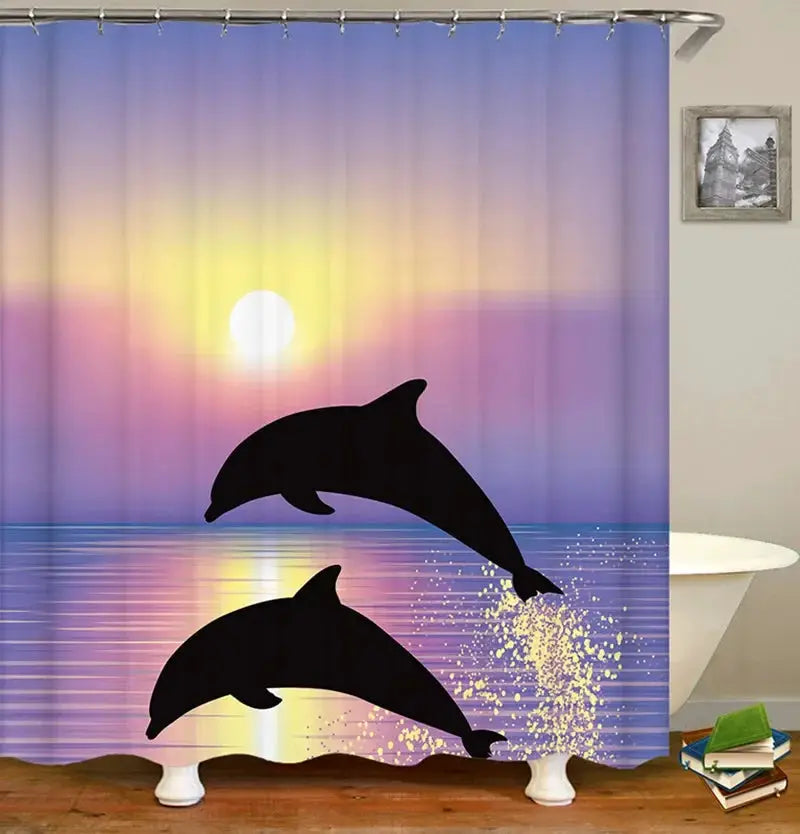 Dolphin Shower Curtain Sea Theme Shower Curtain Hook Washable Dolphin Waterproof 3D Animals Shower Curtain for Bathroom Decor from PriceLows™