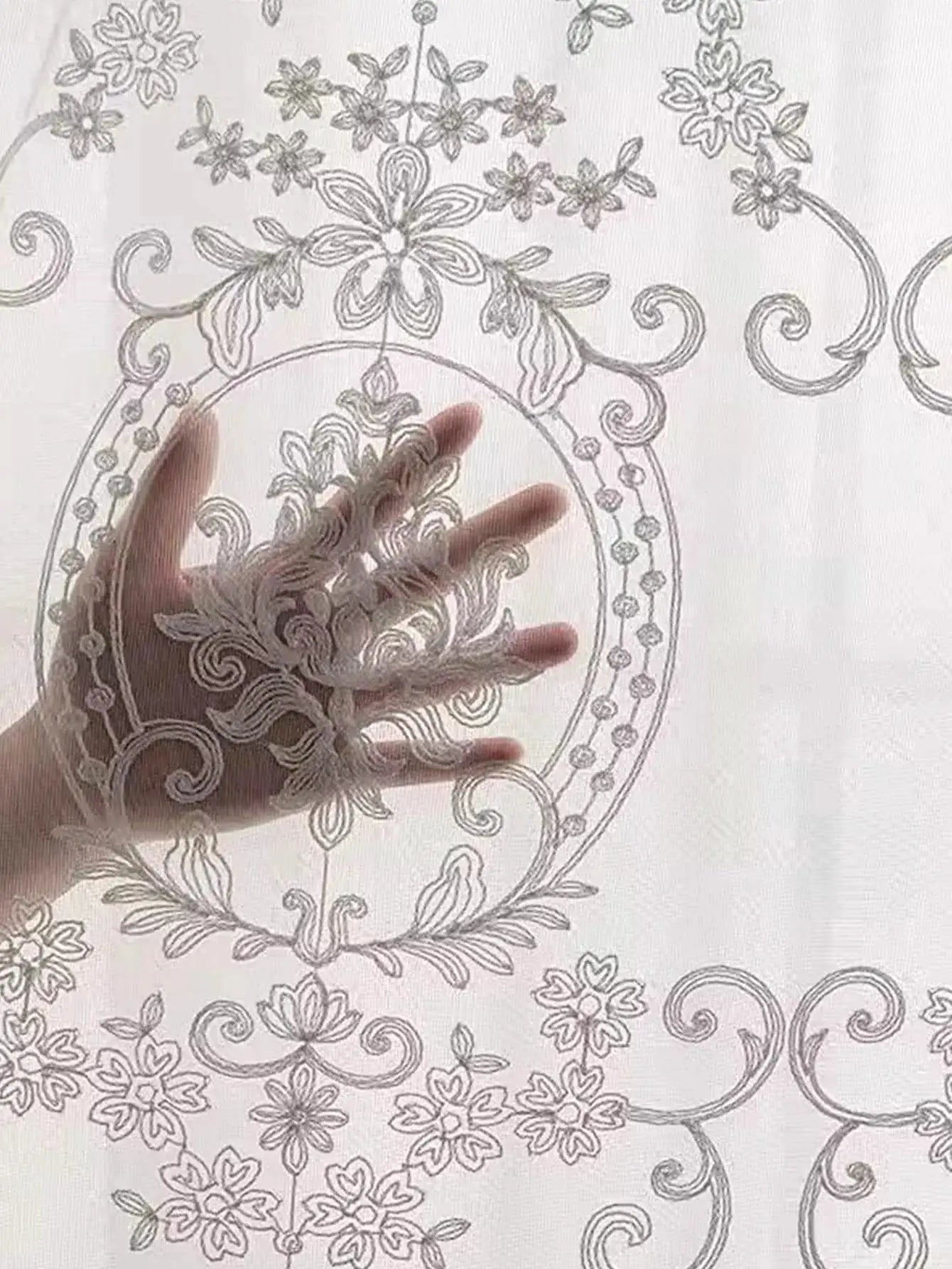Sheer Curtains White Embroidered Floral Voile Drapes for Living room, Bedroom from PriceLows™