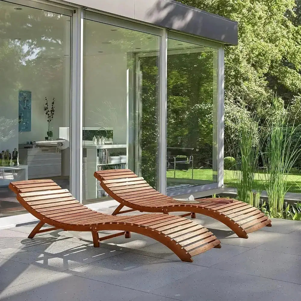 2-Piece Outdoor Acacia Wood Chaise Lounge Set with Side Handle for Sunbathing and Relaxation from PriceLows™