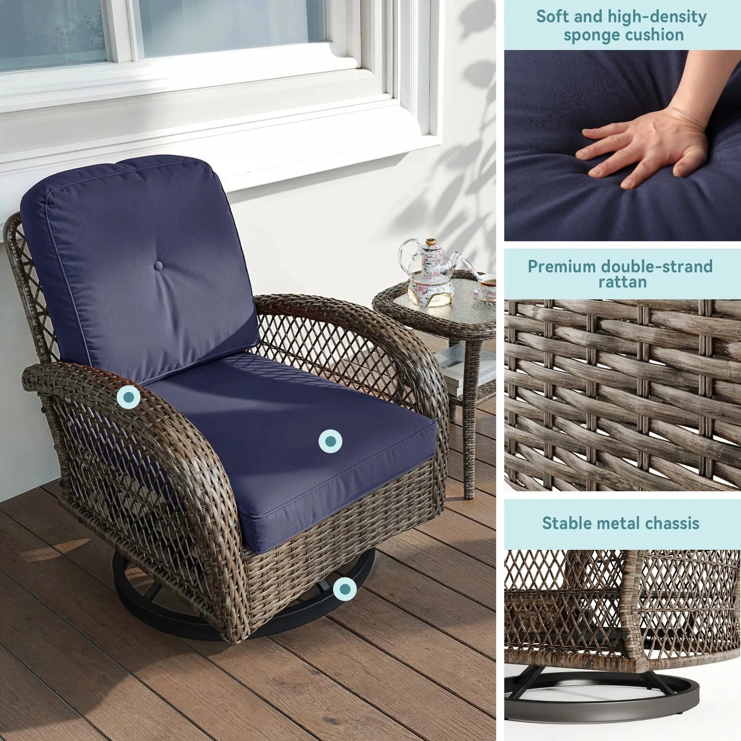 HOOMIC 3 Pieces Patio Furniture Set, Patio Bistro Set, Outdoor Rotating Rocking Chair Set, Cozy and Padded Cushions Alleiwe from PriceLows™
