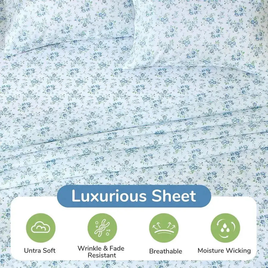 King Size 4 Piece Sheet Set, Soft Breathable Bed Sheet Set for Bedroom with Deep Pocket Up to 16, WrinkleFree amp Cooling Beddin from PriceLows™