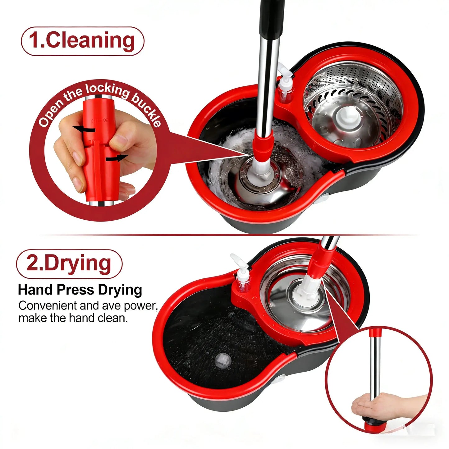 360° Spin Mop and Bucket Set, Self Wringing Floor Cleaning System with 3 Refill Heads, Adjustable Handle for Home Hard Floors from PriceLows™
