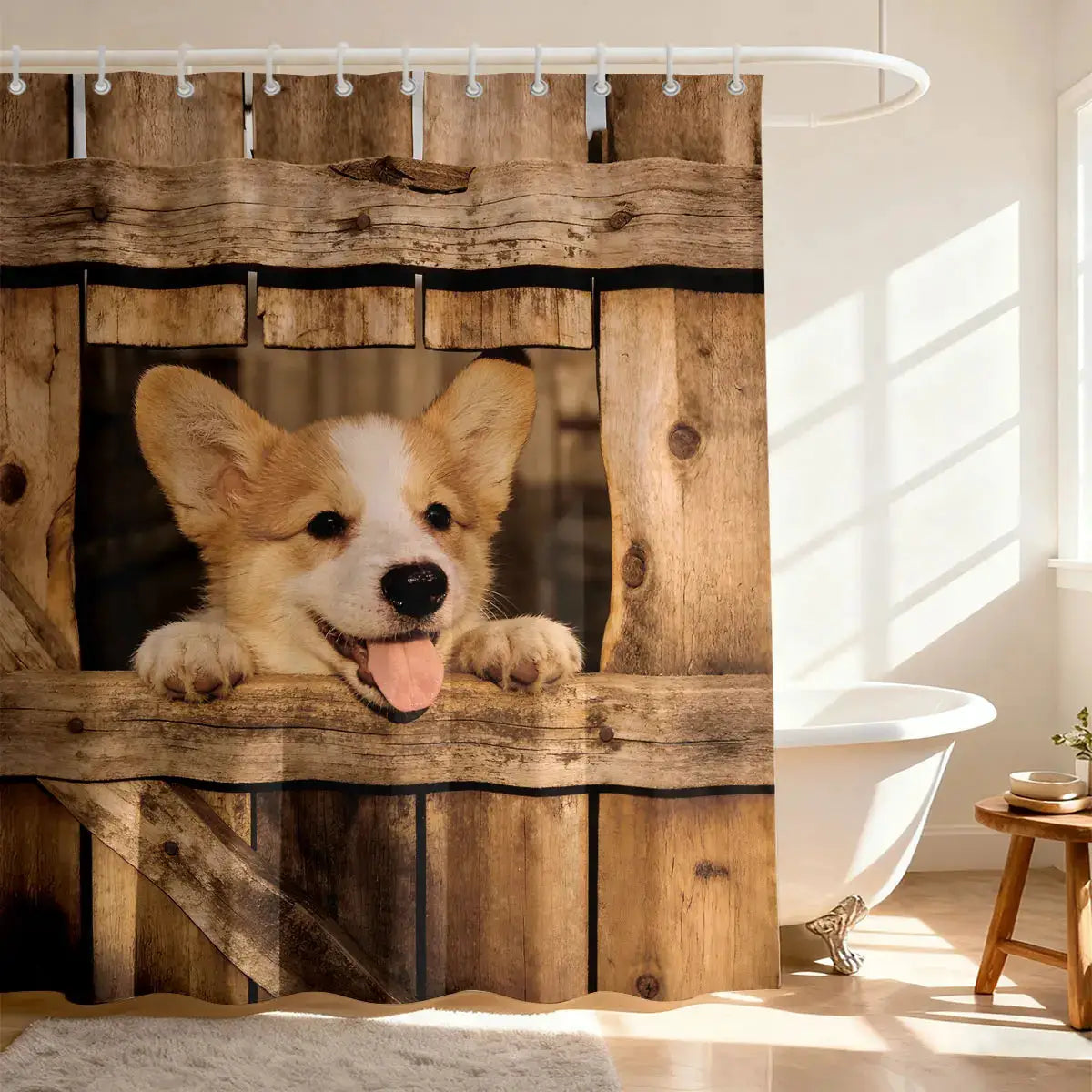 1pc Cute Dog Animal Printed Waterproof Shower Curtain Partition Privacy Hanging Curtain Multiple Sizes 12 Hooks from PriceLows™