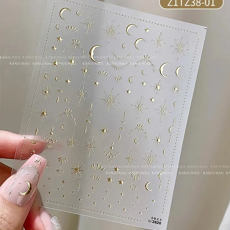 3D Bronzing Gold Moon Star Nail Art Stickers Retro Bohemia Sun Moon Star Nails Designs Self-Adhesive 3D Luxury Nail Decorations from PriceLows™