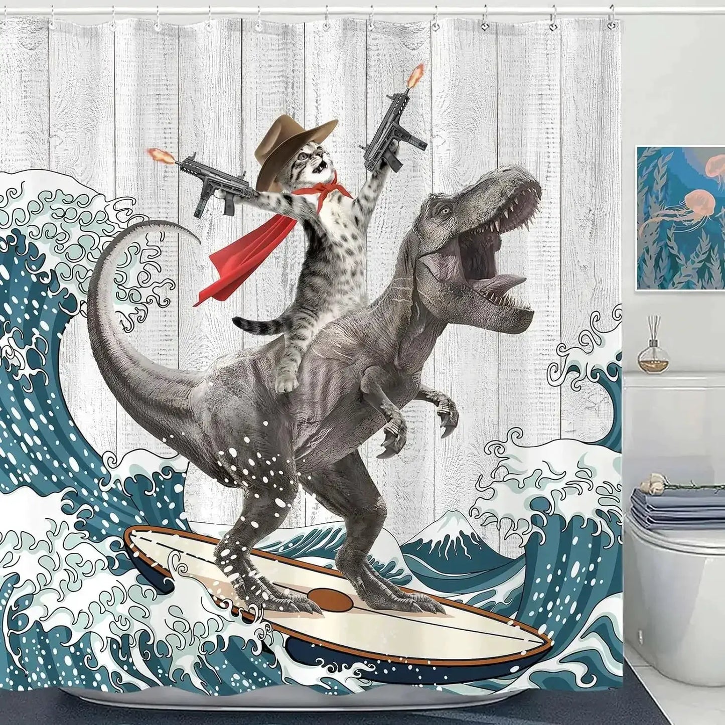 Funny Shower Curtains Bathroom Curtain With Hooks Decor Waterproof Cute Cat Dinosaur Bath Polyester Fabric 3D Cortinas De Ducha from PriceLows™