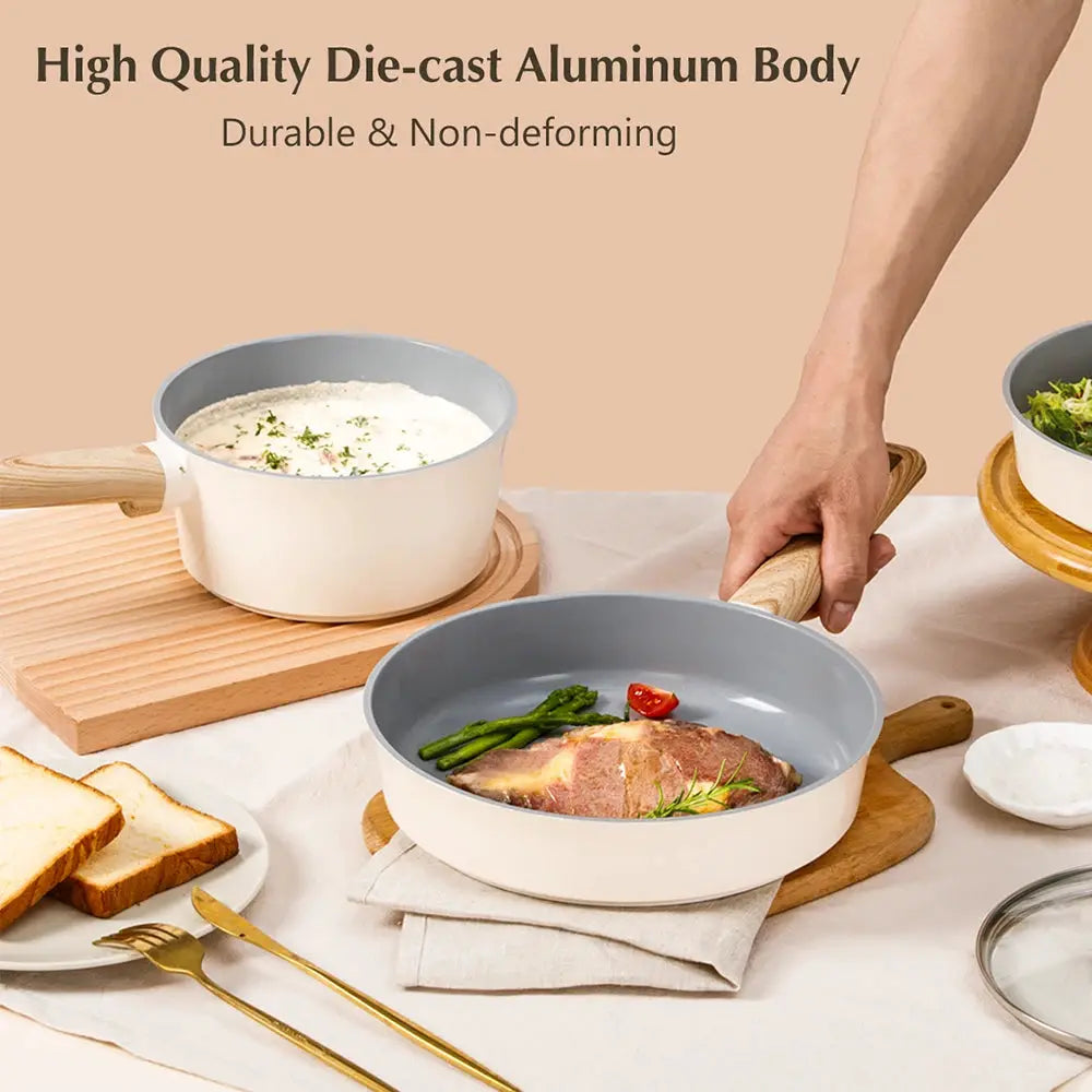 KOCH SYSTEME CS Blue and White 8 Piece Pan and Pot Set with Lid , 8pcs Sauce Pan Set For Kitchen Cooking, Oven Safe from PriceLows™