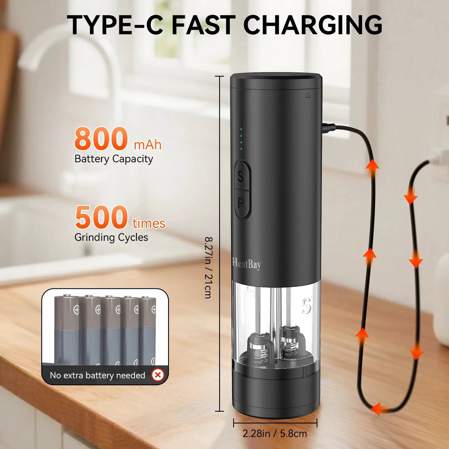 Electric Salt And Pepper Grinder Set | Rechargeable Type C | LED Light | 2 in 1