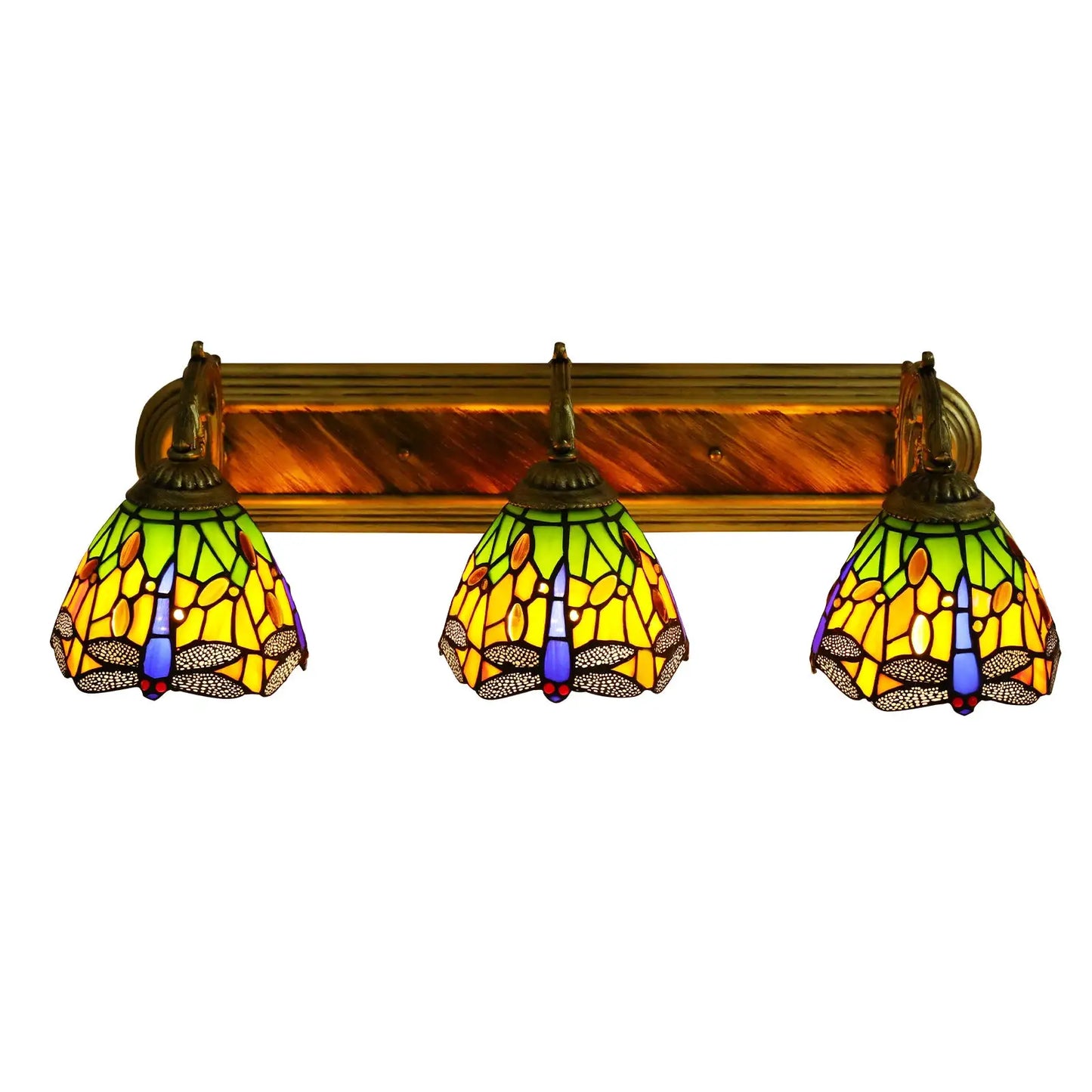 3-light Antique Wall Lamp Glass Metal Dragonfly Pattern Dome Blue Green Orange Indoor Downlight Wall-mounted from PriceLows™