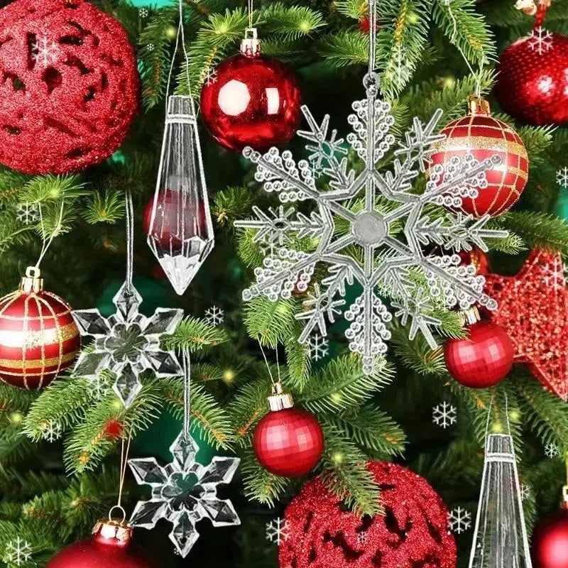 Acrylic Snowflake Ornaments | Clear Crystal Look | Ready To Hang | 12 24 Pcs
