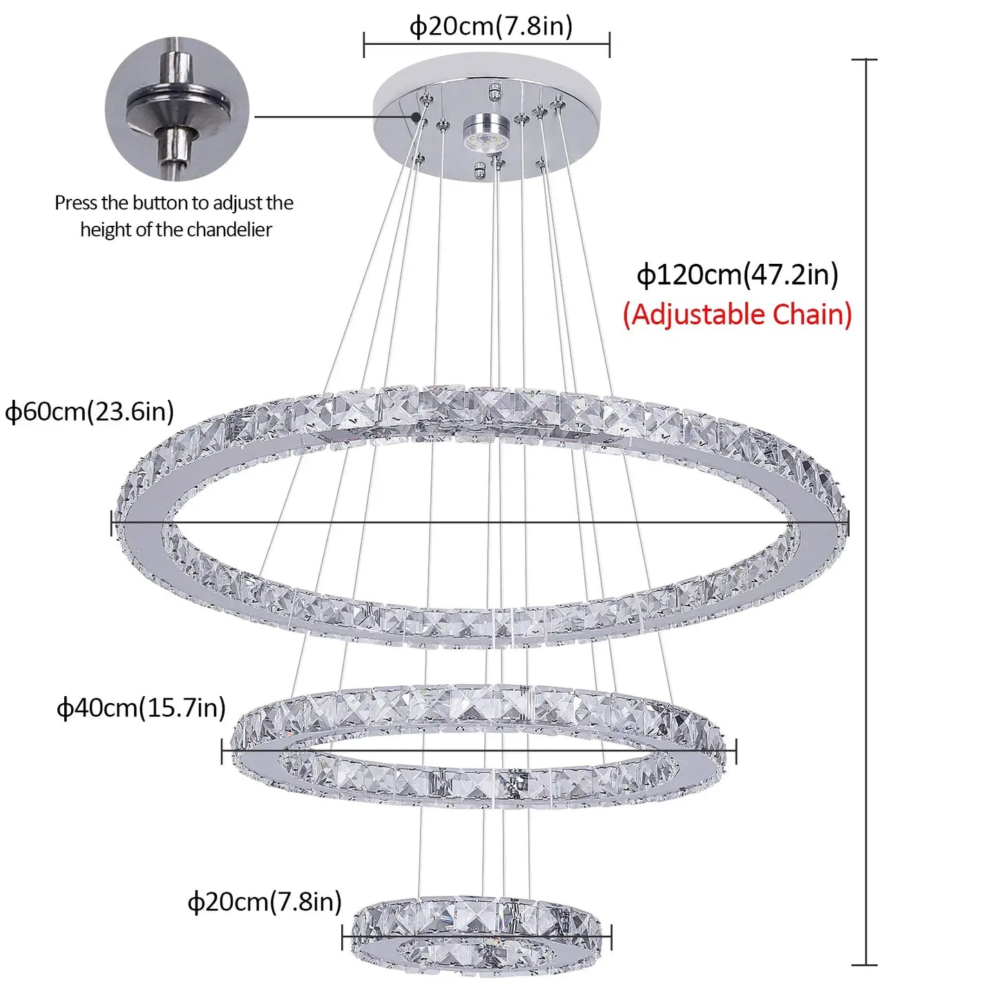 Crystal Ceiling Chandelier 3 Rings Hanging Chandelier In The Living Room Home Decoration Luxury Kitchen Light Led Lighting from PriceLows™
