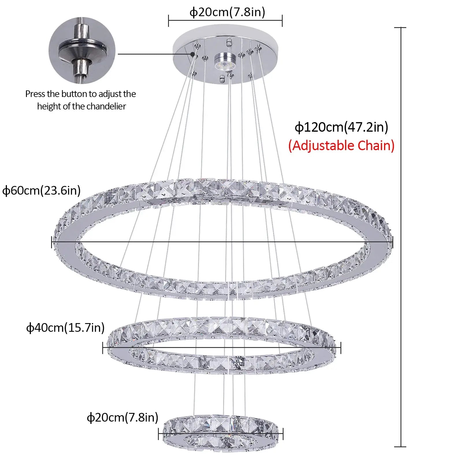 Crystal Ceiling Chandelier 3 Rings Hanging Chandelier In The Living Room Home Decoration Luxury Kitchen Light Led Lighting from PriceLows™