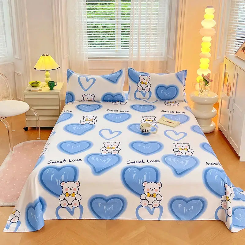 1PC or 3PCS Bed Flat Sheet Pillowcases Bed Cartoon Printed Top Sheets Single/Queen/King Flat Bedsheets Home Bed Linen Sheets from PriceLows™