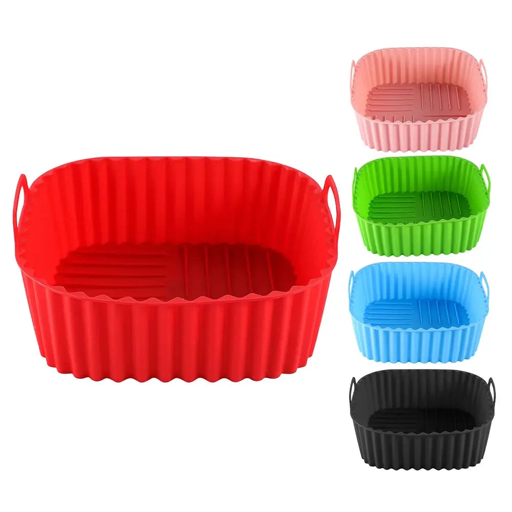 Air Fryer Basket | Silicone Square | High Temperature Resistant | Red, Blue