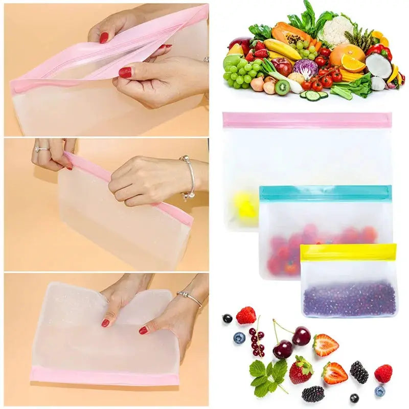 Reusable PEVA Food Bag | Freezer Safe | Leakproof | Stand Up