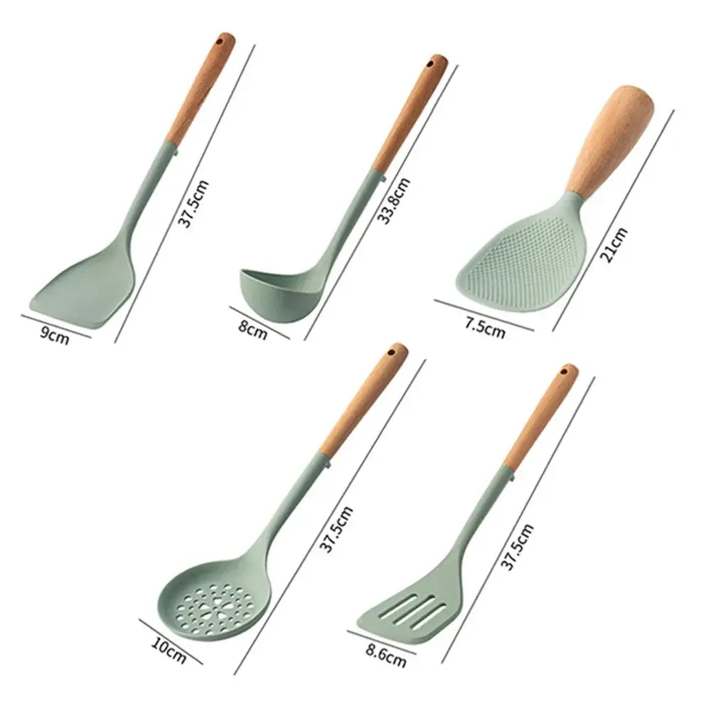 Silicone Spatula Set | Wooden Handle | Nonstick Design | 5 Piece White