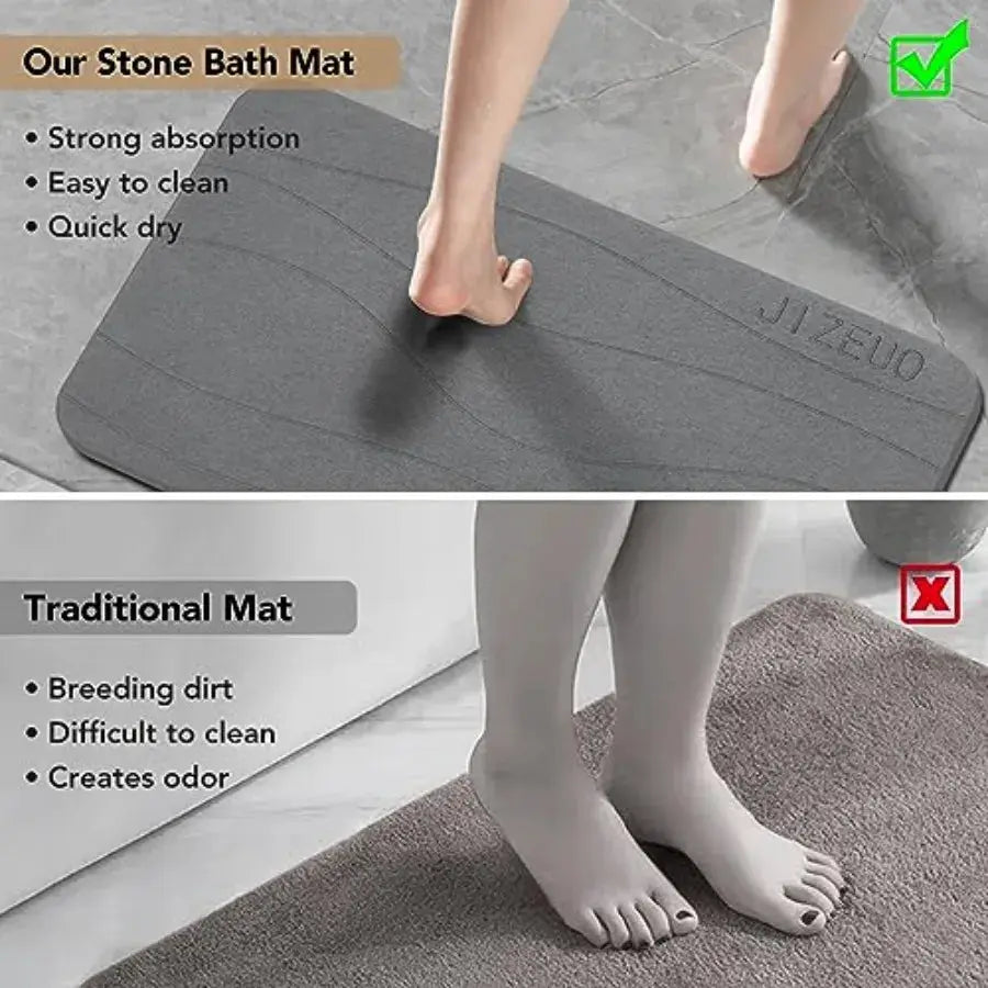 Stone Bath Mat, Set of 3, Diatomaceous Earth Shower Mat, Non-Slip Super Absorbent Quick Drying Bath Mat for Bathroom Floor, Gre from PriceLows™