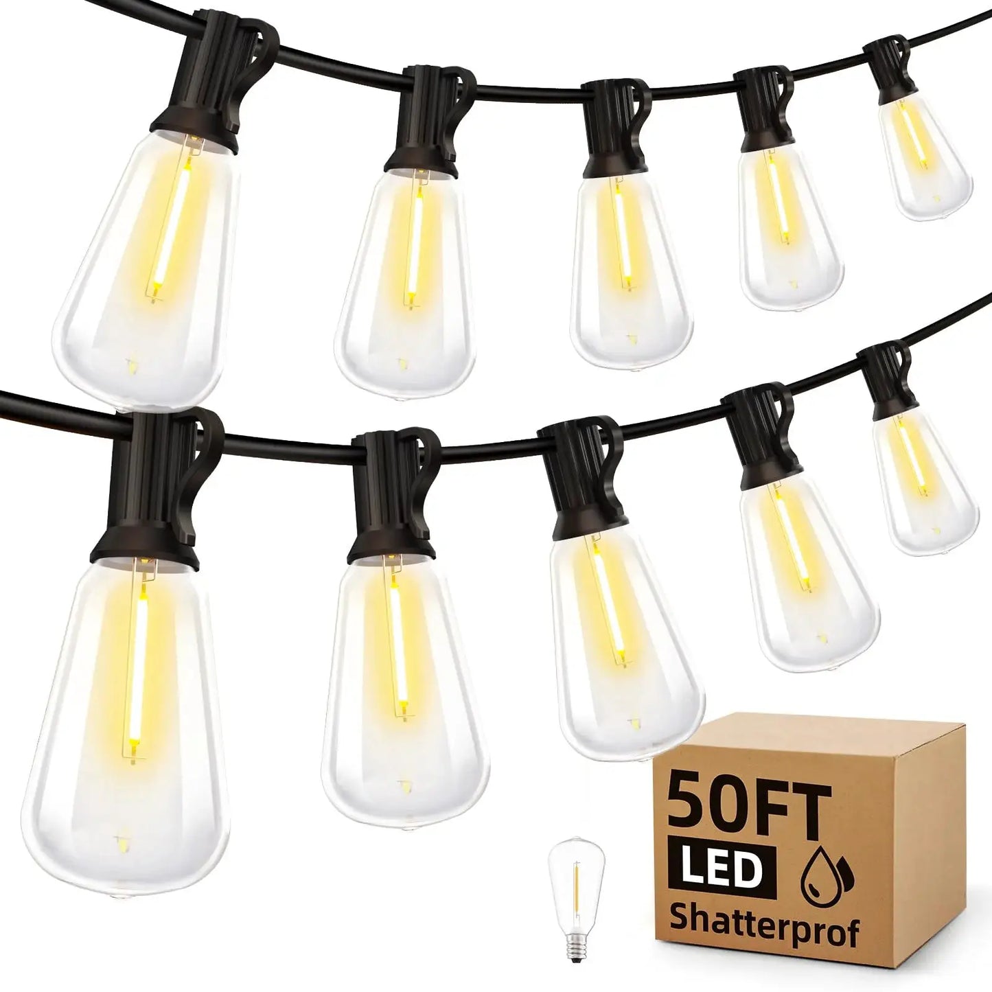 200FT LED Outdoor String Lights Dimmable Waterproof ST38 LED Shatterproof Bulbs Outside Hanging Light for Porch Garden Decor from PriceLows™