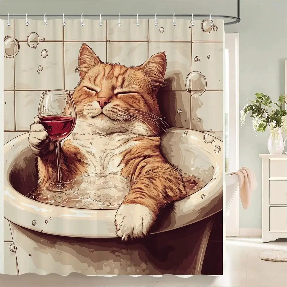 Nordic style Flowers Leaves Animals Shower Curtain Cat and Dog Printed Bathroom Bath Curtain Home Decoration Curtain With Hooks from PriceLows™