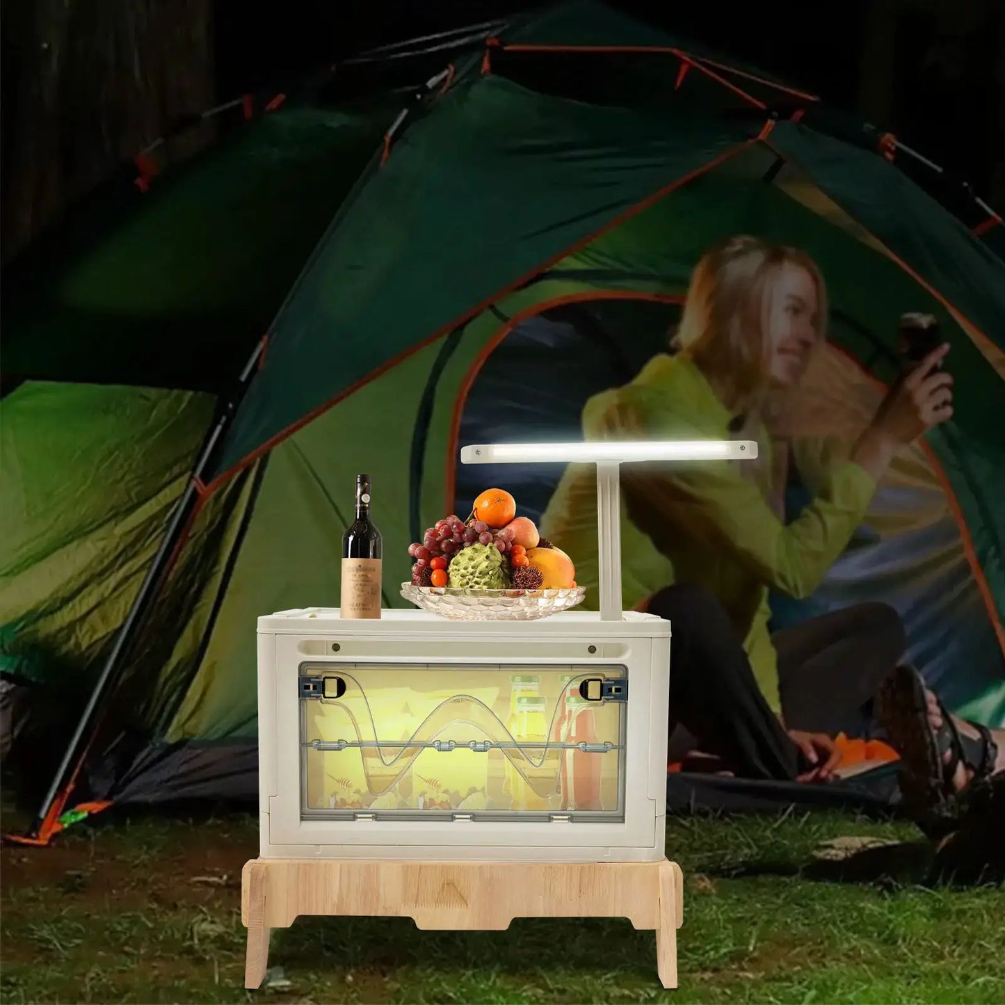 Folding Camping Table with Storage Space, Small Portable Foldable Compartment Table Suitable for Indoor, Outdoor, Barbecue from PriceLows™