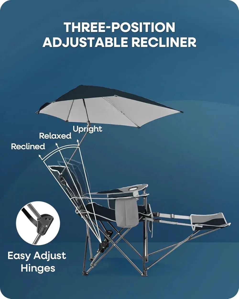 Reclining Beach Chair with Adjustable Canopy, Portable Folding Lounge Chair for Outdoor Sun Shade from PriceLows™