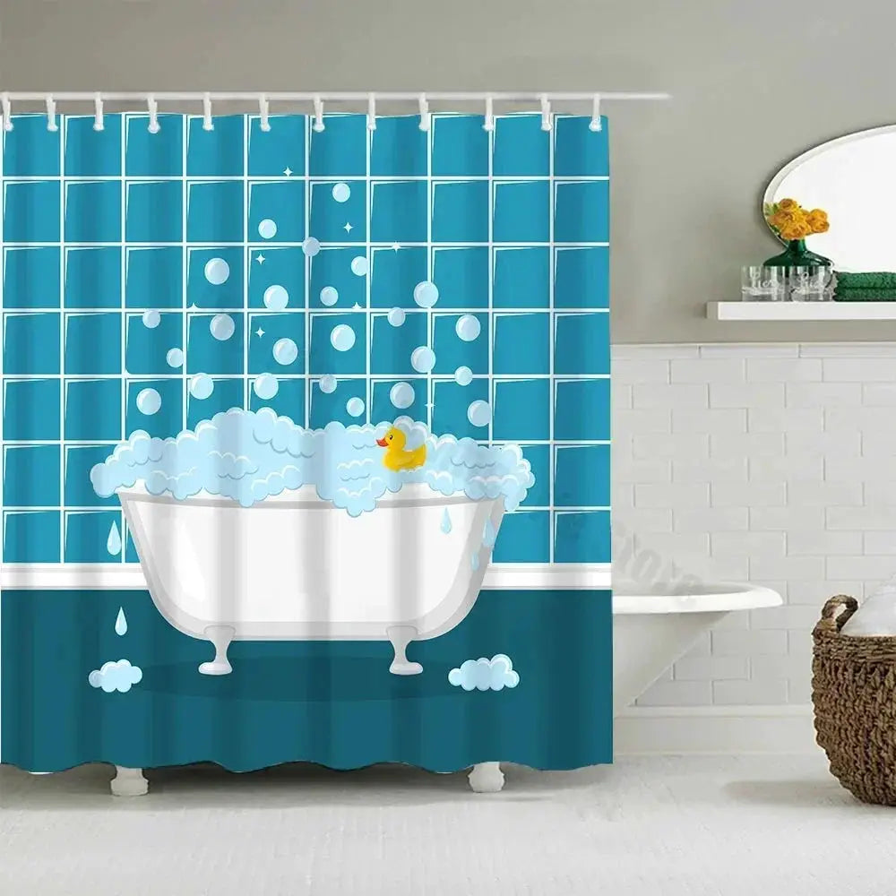 Cute Little Yellow Duck Shower Curtain Cartoon Funny Smiley Face Bathroom Waterproof Bath Duck Fabric 12 Hooks Bathroom Decor from PriceLows™