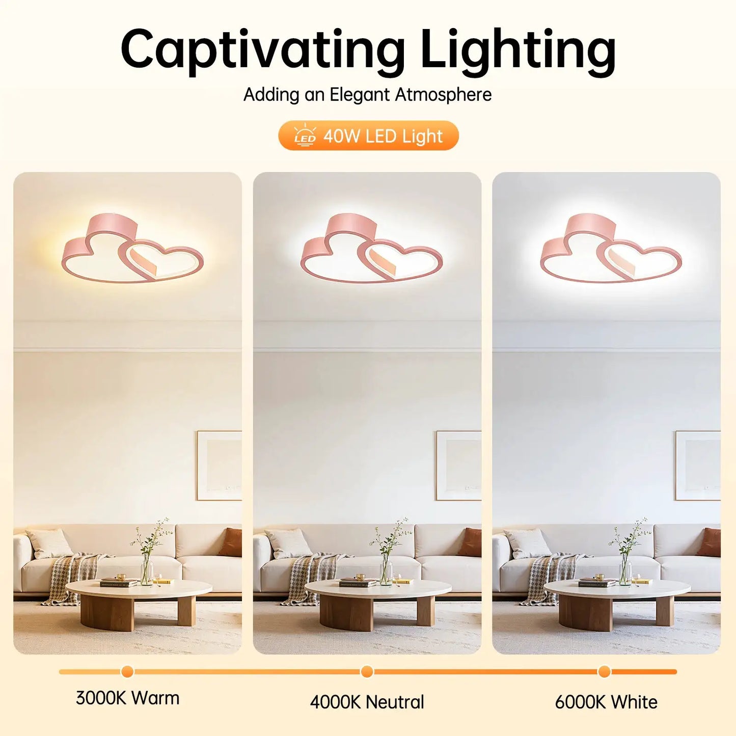 LED Ceiling Light Heart Shaped Flush Mount Lamp Acrylic Ceiling Lamp Dimmable Chandelier W/Remote 220V/110V for Children's Room from PriceLows™