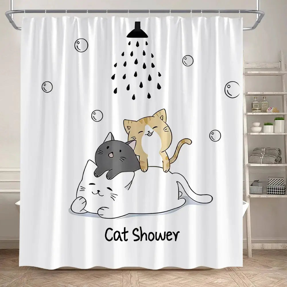Funny Cartoon Bathing Cats Shower Curtains Cute Animals Pet Cat Kids Bath Curtain Polyester Children Bathroom Decor with Hooks from PriceLows™
