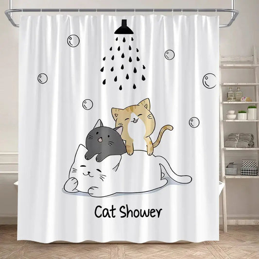 Funny Cartoon Bathing Cats Shower Curtains Cute Animals Pet Cat Kids Bath Curtain Polyester Children Bathroom Decor with Hooks from PriceLows™