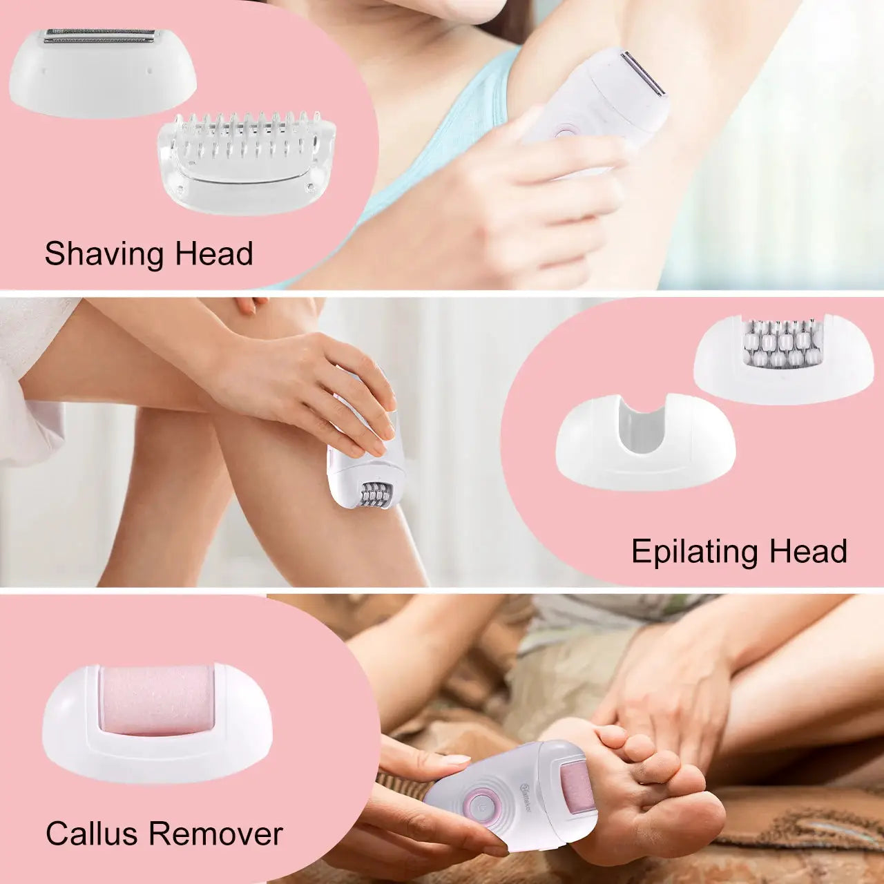 Womens Electric Shaver | 3 Interchangeable Blades | Wet Dry Use | Rechargeable