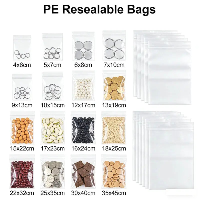 Zip Lock Bags | Clear Plastic | 0.08/0.1/0.2mm | Red White Seal Reusable