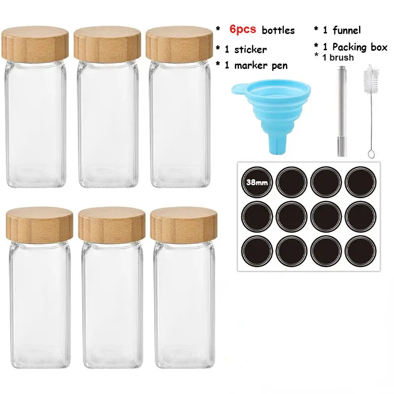 Glass Spice Jars | Bamboo Lids | Clear Glass | 6 12 24 Pcs
